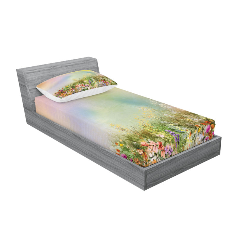 Multicolore drap-housse et coussin décoratif Ambesonne, Ensemble de draps pour lit simple TG + 2 taies d'o