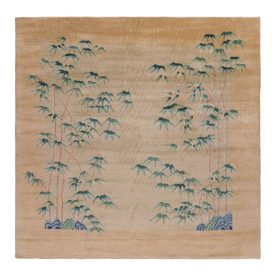 Rug & Kilim’S Oversized Chinese Art Deco Style Floral Square Rug In Beige
