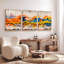 Ensemble de 3 tableaux muraux sur toile à motif de graffiti urbain représentant une vague de ville-897444430