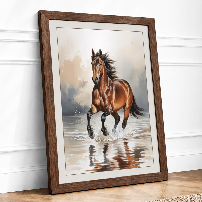 Horse in Motion Realism 1 Piece Single Picture Frame Wall Art, A2 - 59.4 x 42.0 cm, Walnut