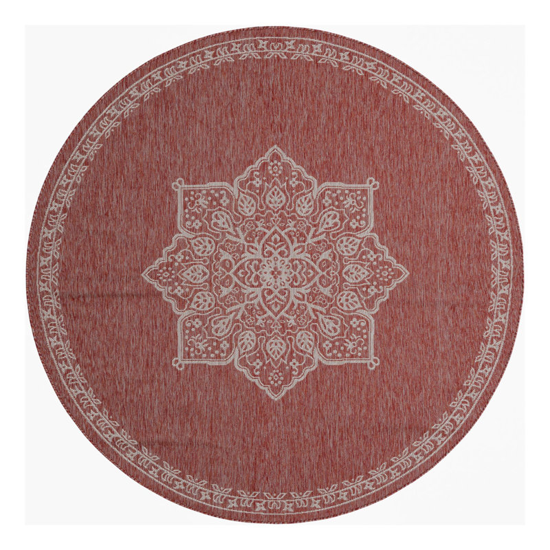 Cowger Oriental Red/White Indoor/Outdoor Area Rug, Round 7'10"