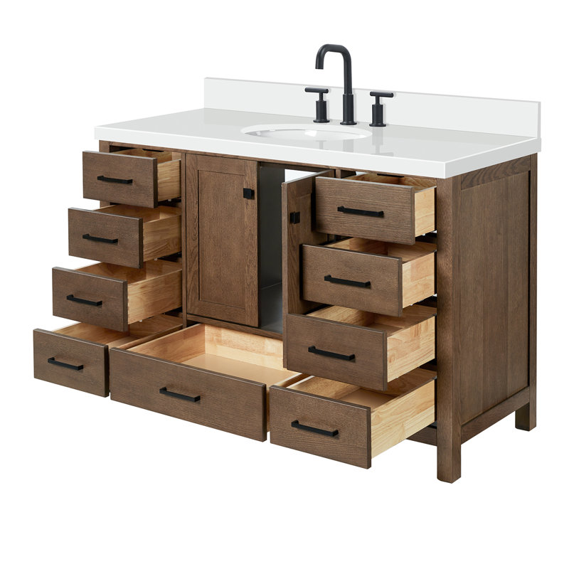 Ensemble de meuble-lavabo simple 55 po Amariani, Chêne brun / noir mat, Ovale