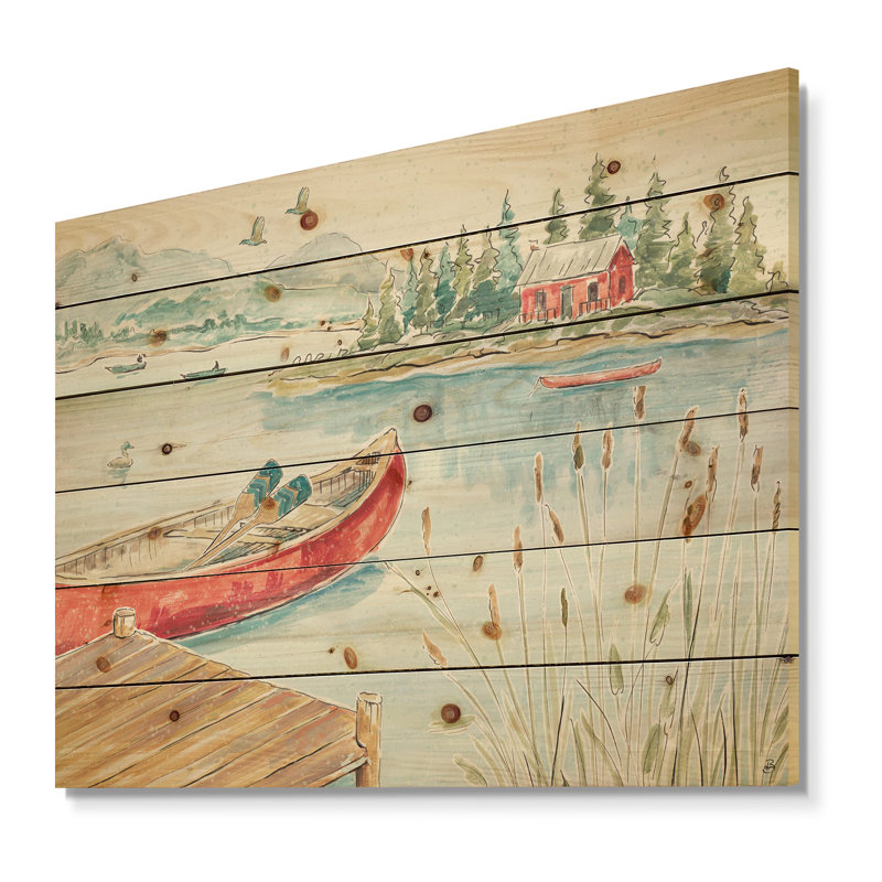 Lake House Canoes I - impression sur bois, H 36 po x l 46 po x P 1,5 po