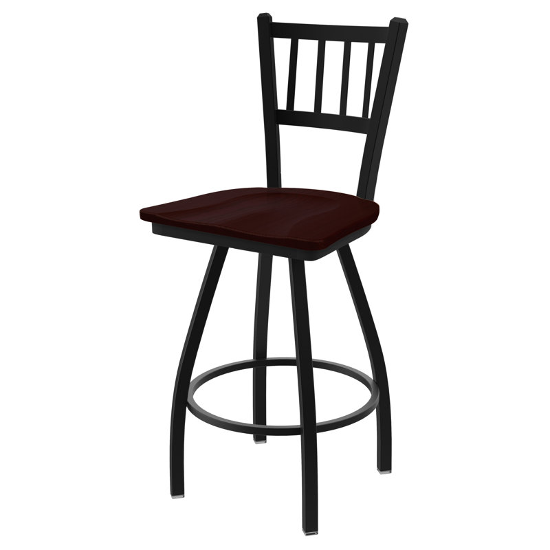 Nicolaie Swivel Counter Stool, Anodized Nickel, Dark Cherry Oak, Counter Stool (25” Seat Height)