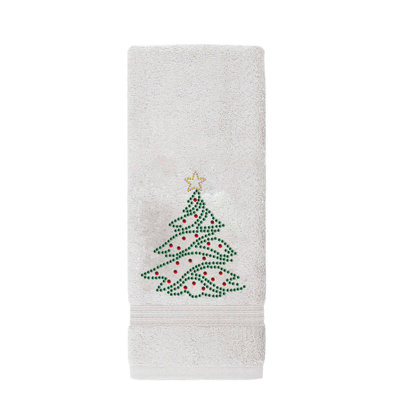 Sparkles Home Rhinestone Christmas Tree Hand Towel | Red, Green & Gold | 100% Cotton Terrycloth