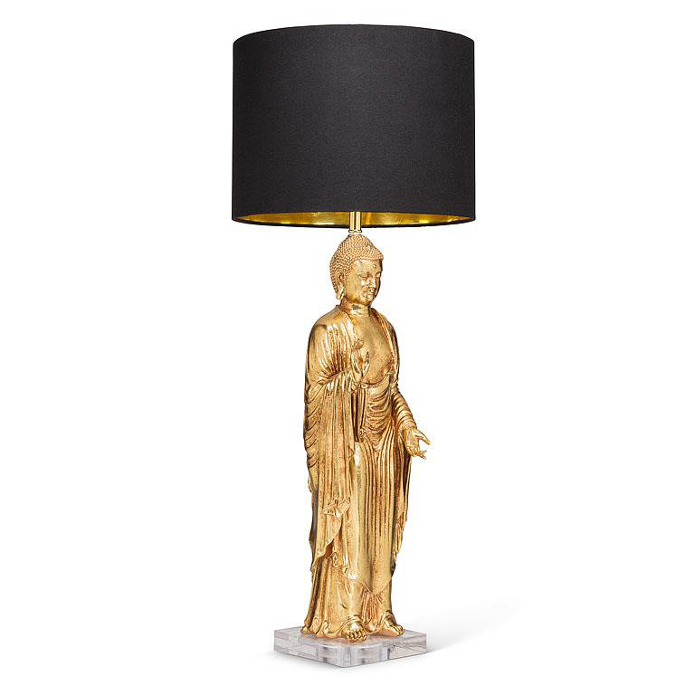 Lampe de table Bouddha debout Abbott - H 21 po, haute lampe d'appoint en résine avec finition bronze pour décor zen et d'inspiration asiatique