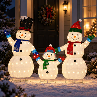 3 décorations de Noël en forme de bonhomme de neige pour l'extérieur, famille de bonhommes de neige en plein air avec 250 lumières DEL 5,2 pi / 5 pi / 2,9 pi pour la soirée des Fêtes