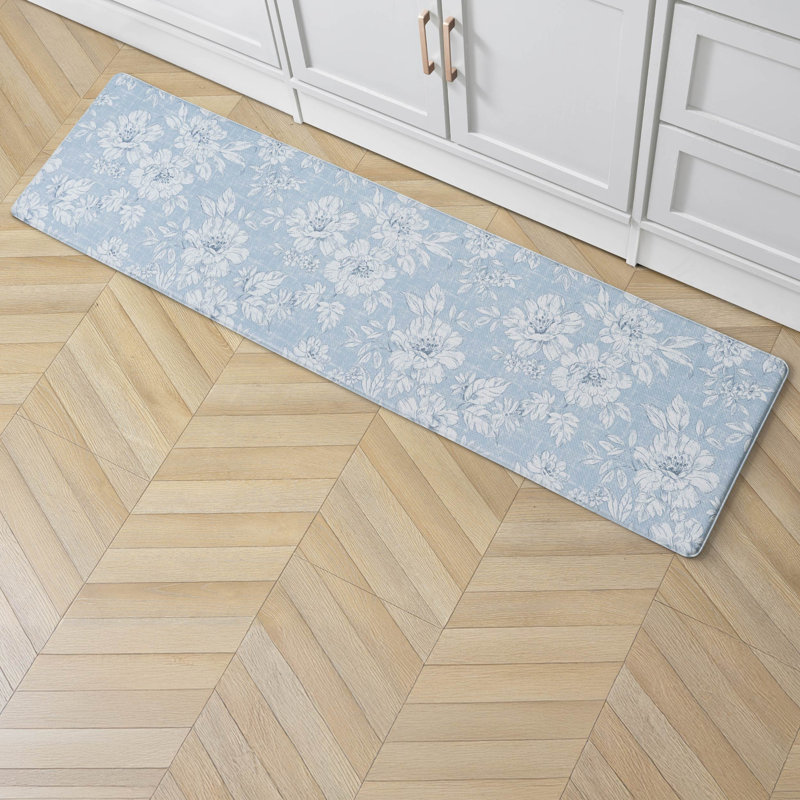 Laura Ashley Iris Comfort Standing Anti-Fatigue Mats, Blue, Rectangle 1'5" x 5'