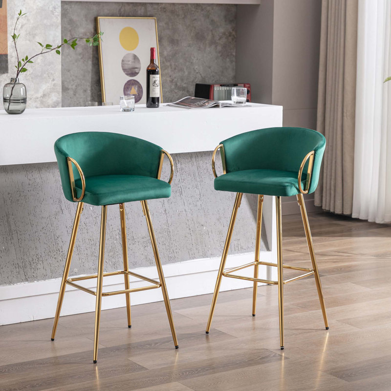 Ensemble de 2 tabourets de bar avec repose-pieds chromé et tabouret de bar simple Golden Leg, Vert