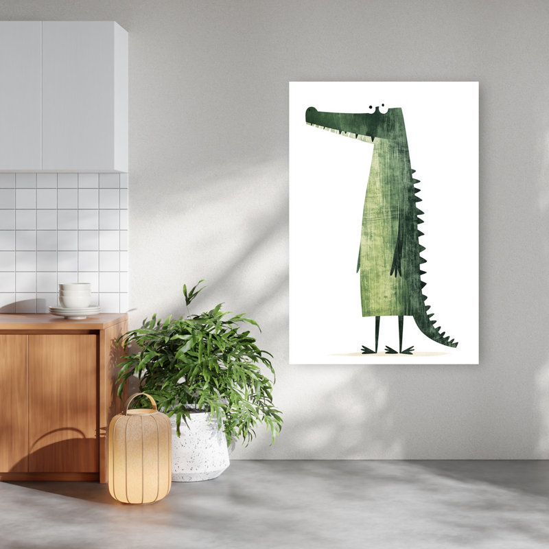 Whimsical Green Crocodile Modern Playful Whimsical Alligator Crocodile Wall Art Print 1 Piece Wrapped Canvas Wall Art