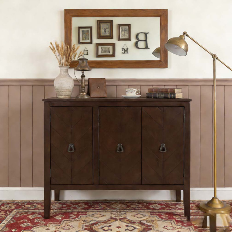 Adjustable Shelf Storage Sideboard with 3 Retro Metal Handles and 4 Pinewood Legs, Brown