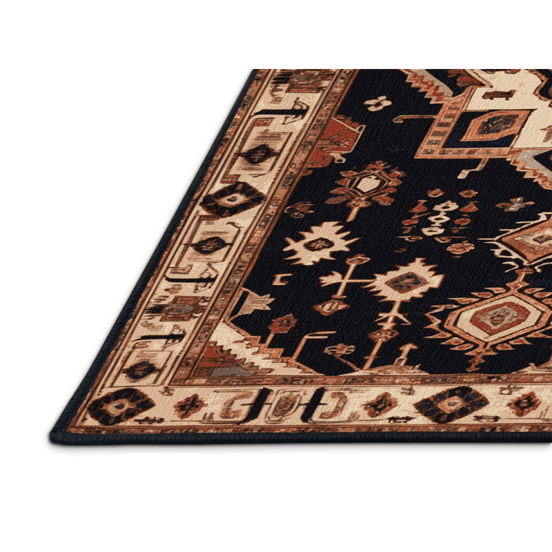 Tapis persan noir lavable à la machine, Rectangle 2 pi x 3 pi