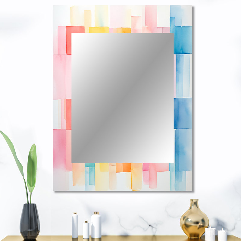 Paster color cubes motifs III - miroir géométrique unique, grand miroir mural moderne, impression d'art en métal