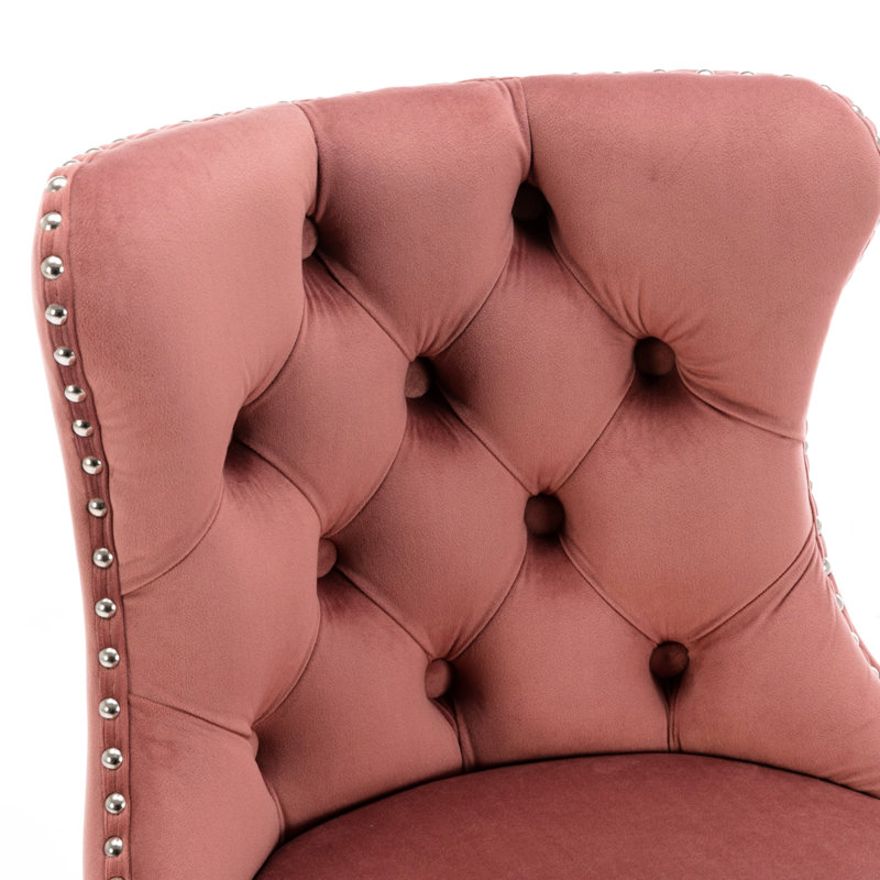 Rose réglable, de 2, revêtement en velours, hauteur du siège 25 - 33 pouces, dossier pour un repos douillet, base de pub à la maison et îlot de cuisine, boutons tirés à la main, têtes de clou en pouces, confort élégant, base, pour