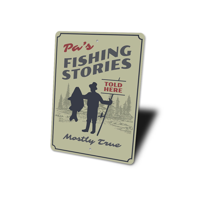 Enseigne en aluminium Pa's Fishing Stories, H 14 po x l 10 po x P 0,04 po