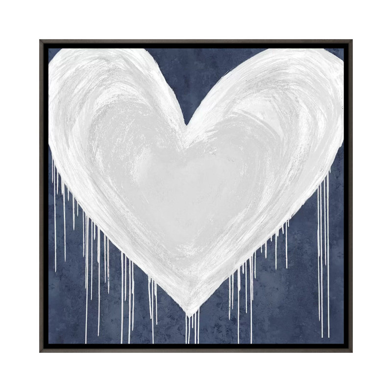 «Big Hearted White on Blue» par Lindsay Rodgers - impression d'art graphique, H 18 po x l 18 po x 1,5 po, Pas de tapis