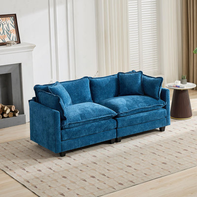 Cloud Sofa Loveseat (Ottoman Is Not Included), Modern Sectional Couch, For Living Room Bedroom And Apartment, Comfy Double Layer Upholstered Seat Cushion, Breathable Chenille Fabric, Blue.SW5012BL