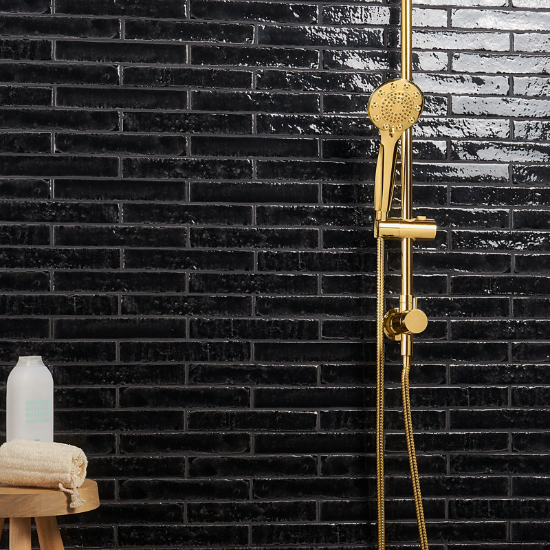 Wabi Sabi 1.5x 9 Crackled Glossy Ceramic Subway Wall Tile, Black