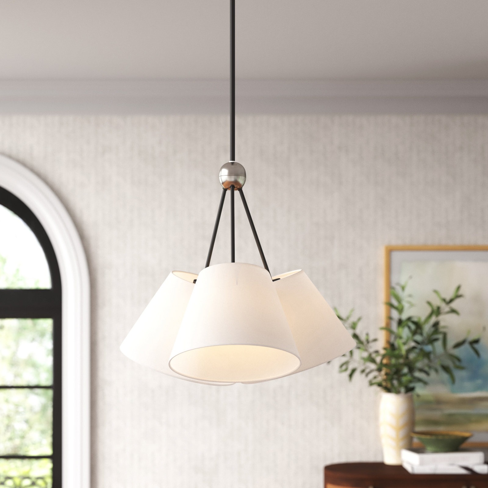 Grove 3 - Light Steel Dimmable Cone Chandelier, Black, Off-white