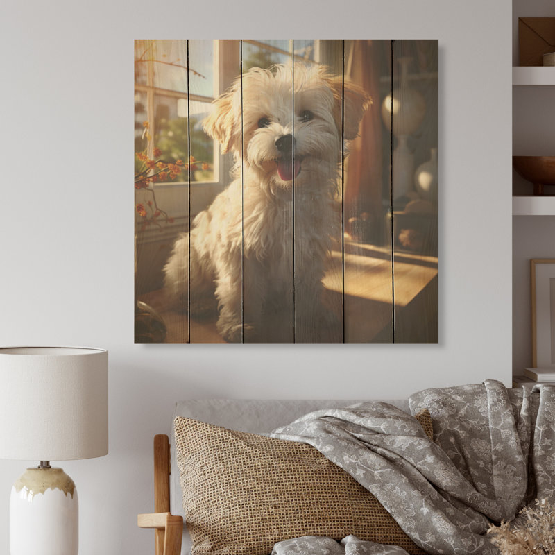 Bichon Bonanza - art mural en bois de chien sur bois de pin naturel, H 30 po x l 30 po