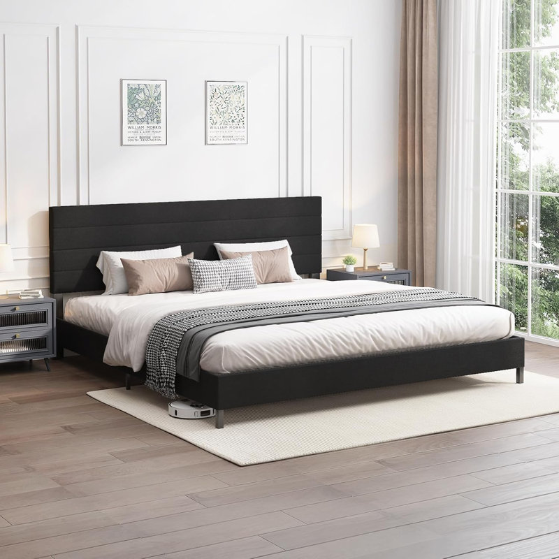 Yeudiel Upholstered Platform Bed, King, Black