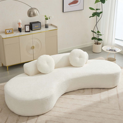 Modern Minimalist Curved Sofa For 3 - 4 Seaters With 2 Pillows, No Assembly Needed, Ideal For Bedroom Relaxation