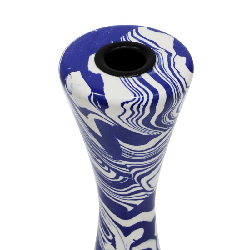 Blue and White Swirl Iron Resin Hourglass Candlestick