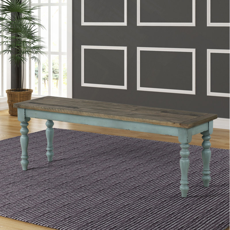 Prato Two-Tone Wood Upholstered Dining Bench, Blue/Brown