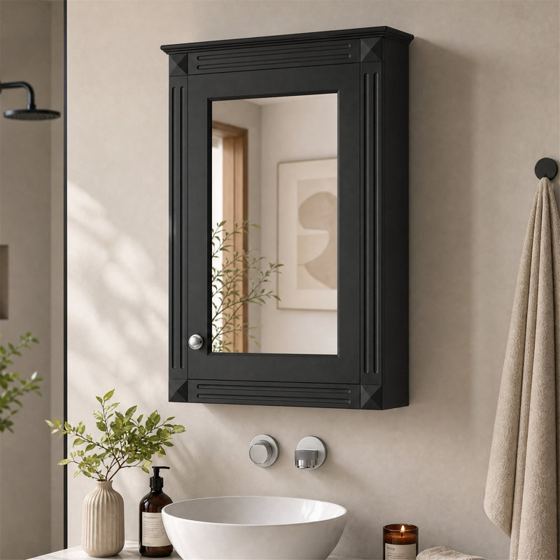 Armoire à pharmacie murale de 51 cm (20 po) avec miroir et tablettes ajustables, noire, Noir