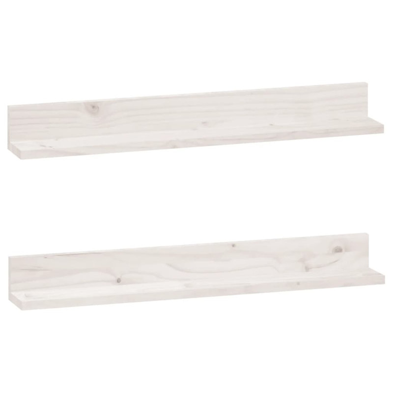 Wall Shelves 2 Pcs Solid Wood Pine, 9cm H x 80cm W x 11cm D, White