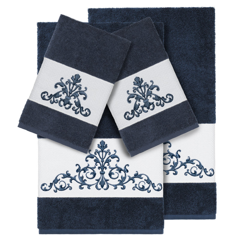 Scarlet Embellished 4 Piece Towel Set, Midnight Blue, 4 Piece Towel Set