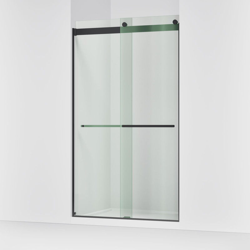 Levity Plus Less Sliding Shower Door, 81-5/8 In. H X 44-5/8 - 47-5/8 In. W, With 3/8 In.-Thick Crystal Clear Glass, Black