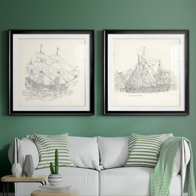 " Antique Ship Sketch IX " 2 - Pieces