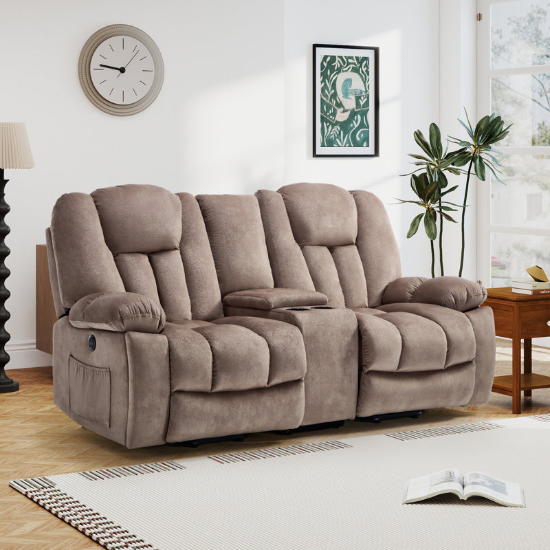 79.13'' Wide Modern Microfiber Power Reclining Loveseat With Lift Assist, Dual Hidden Cup Holders, Storage Console & USB Charging Ports