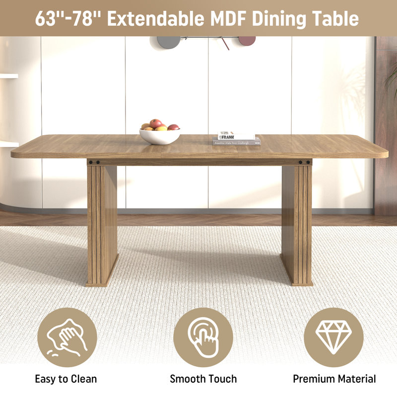 Mid-century Wood Rectangular Pedestal Dining Set with French Dininig Chair, Gray, 7 Pieces: Table, 6 Chairs