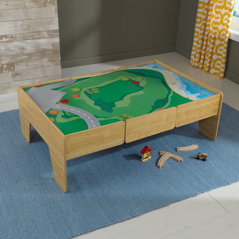Table de train et d'activités en bois à double face avec tiroir de rangement intégré, naturel