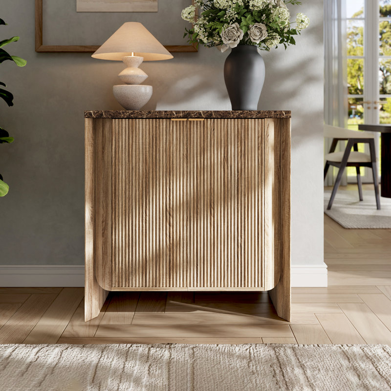 Buffet de 31,5 po de largeur, armoire de rangement cannelée moderne avec 2 portes et tablette réglable pour la salle à manger de la cuisine