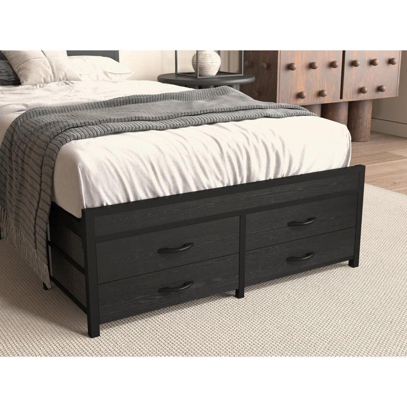 Frames With Headboard, Bed Frames With Storage Drawers, Platform Bed Frame, Single Bed Frame, No Box Spring Needed, Black 