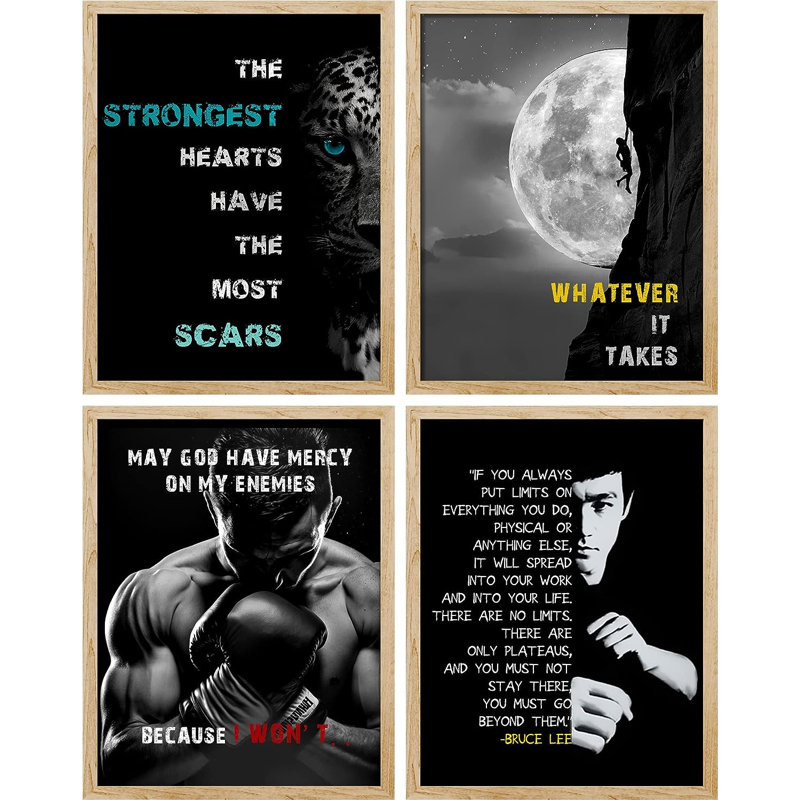 «Colorful Moon Boxing Inspiration», impression encadrée de 4 pièces, H 10 po x l 8 po x P 1 po, Encadré naturel