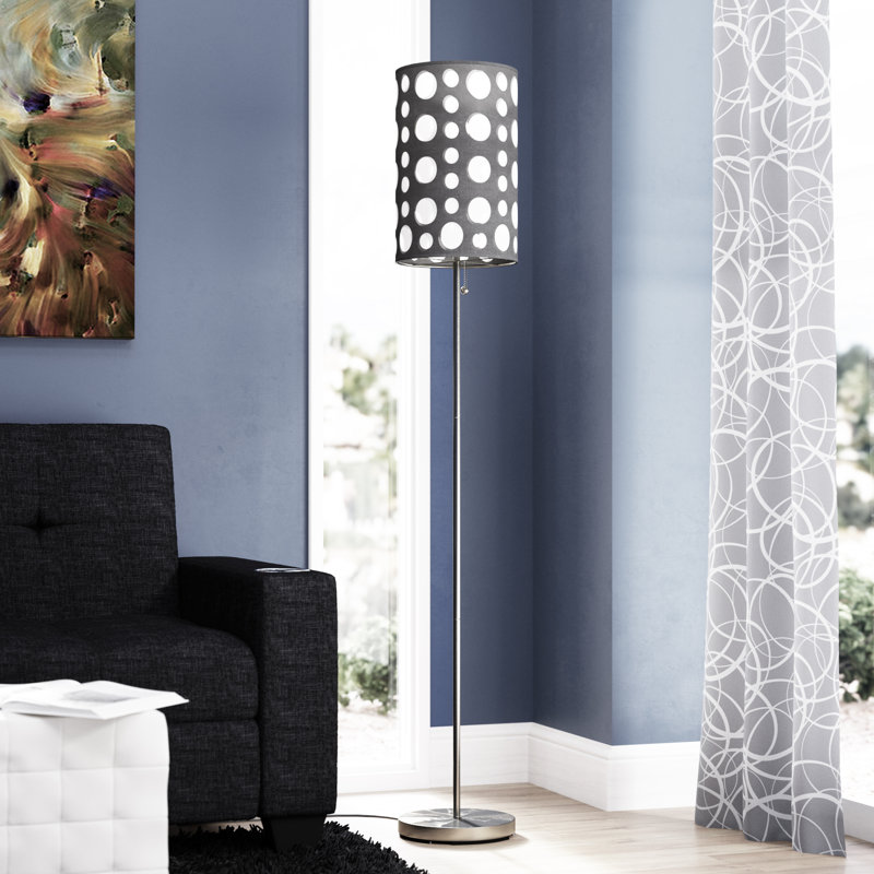 Lampe sur pied 66 po Currey, Noir, blanc