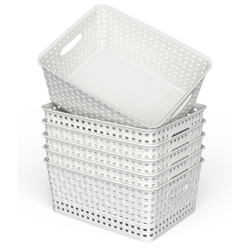 Ensemble de 6 paniers de rangement en plastique tissé blanc