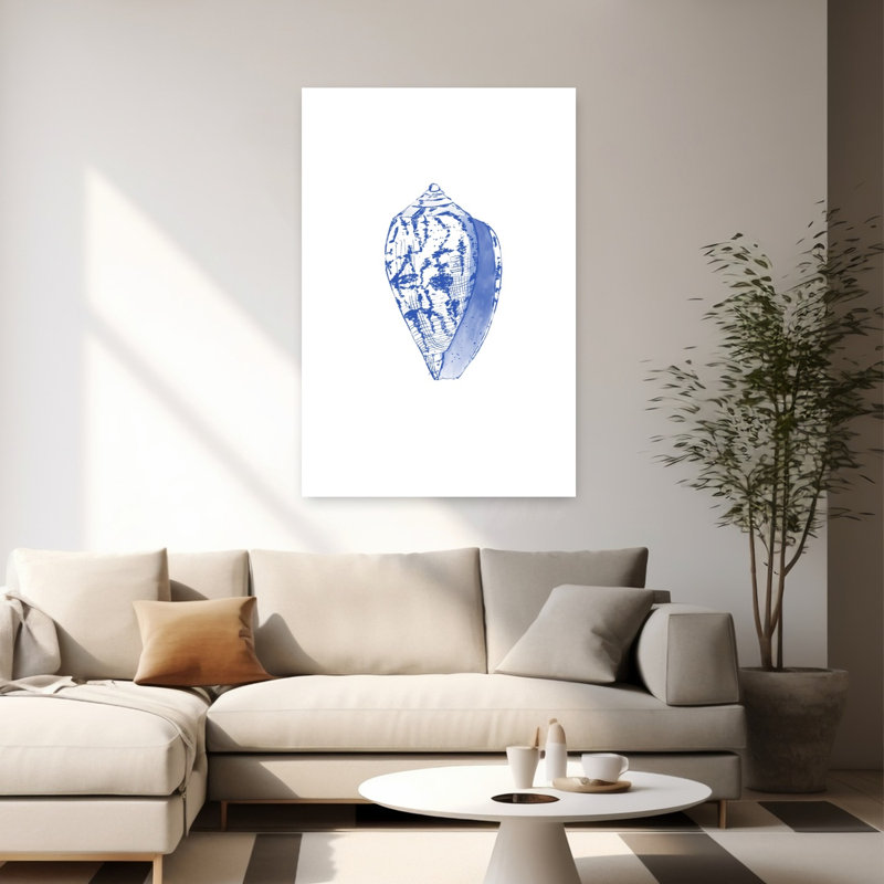Coastal Blue Seashell Minimalist Abstract Coastal Wall Art Print 1 Piece Wrapped Canvas Wall Art, 152.4cm H x 101.6cm W