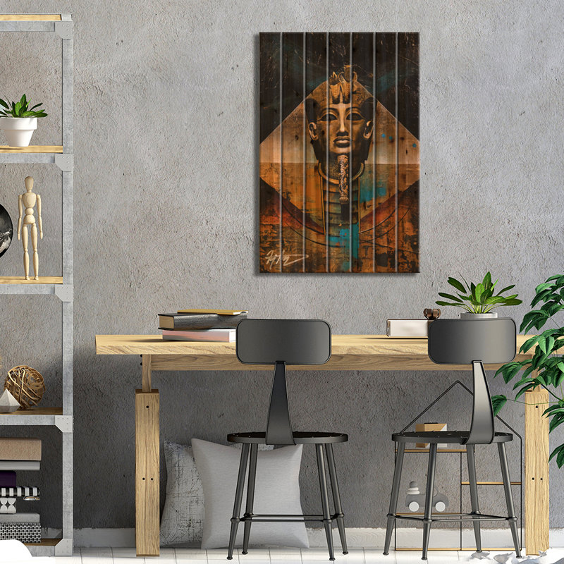 «The Golden Pharaoh On Wood» par Michael Goldzweig, reproduction, H 26 po x l 18 po x P 1,5 po