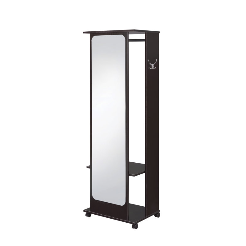 Stylish Hall Tree With Open Compartments, Hanging Rod, And Full-Length Mirror, A Practical And Elegant Addition To Your Home.