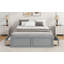 Structure de lit plateforme en bois avec 6 tiroirs, gris