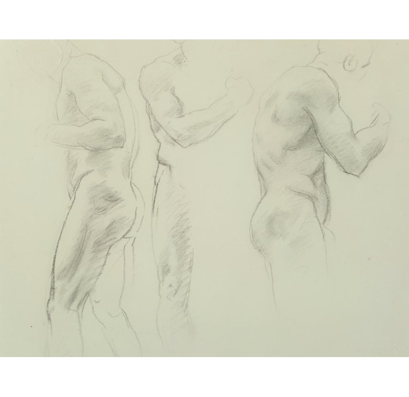 "Trois études mâles" par John Singer Sargent - toile tendue avec châssis, H 48 po x l 33 po