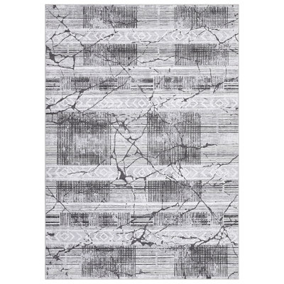  Washable Area Rug 9 x 12 Geometric Living Room Rug Non-Slip Backing Modern Marble Accent Carpet Gray