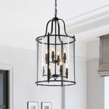 Luminaire suspendu cylindrique en verre transparent 8 lumières classique / traditionnel