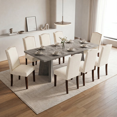 Dining Table Sets: Rectangular Extendable Dining Table & Nailhead Trim Upholstered Parsons Dining Chairs