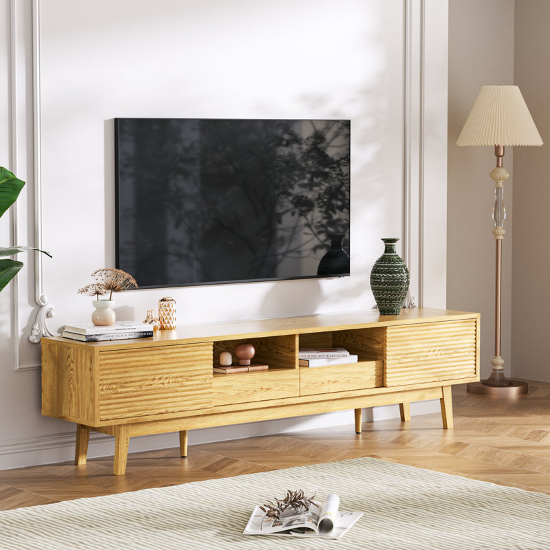 70 Inch Mid Century Modern Tv Stand For 75 Inch Tv, Natural